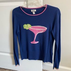 Lilly Pulitzer Novelty Beaded Cocktail Martini Navy Cashmere Sweater S Vintage